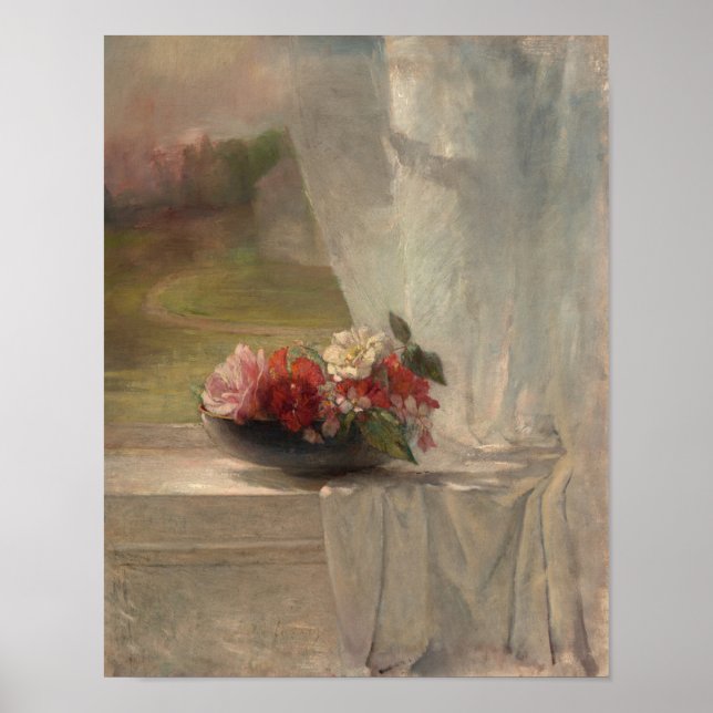 Flowers On A Window Ledge John La Farge Fine Art Poster (Front)