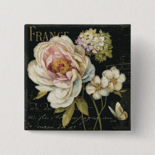Flowers on Black 15 Cm Square Badge