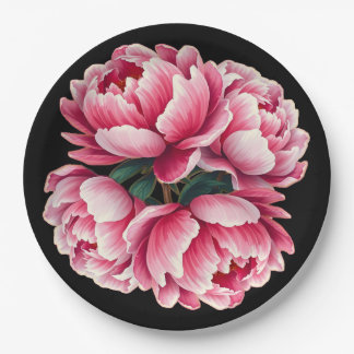 Flowers on black background Paper Plate