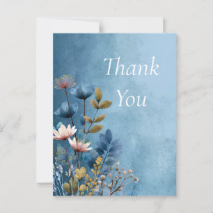 Flowers on Blue Mottled Background Thank You Card