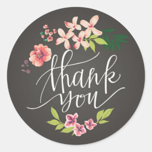 Flowers on Chalkboard Thank You Sticker