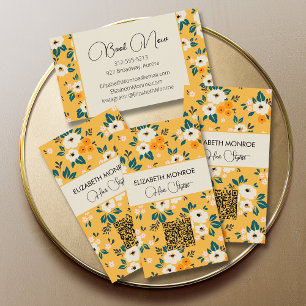 Flowers on Gold Salon Hair Stylist Makeup QR Code Business Card