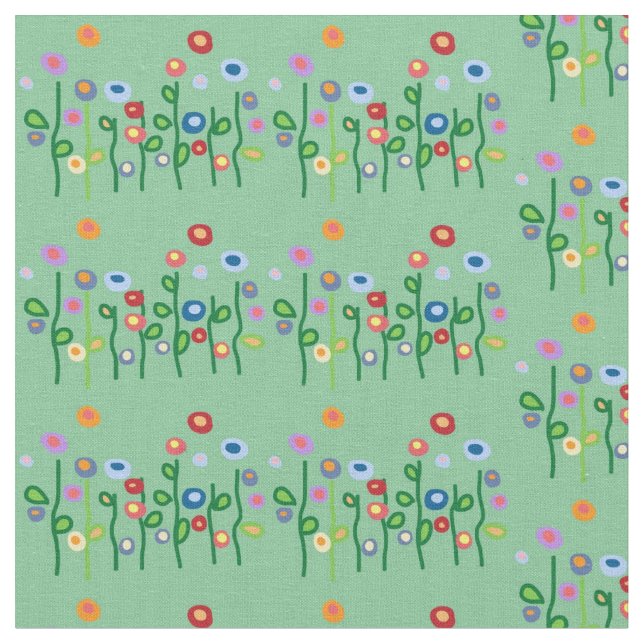 Flowers on green background fabric (Close Up)