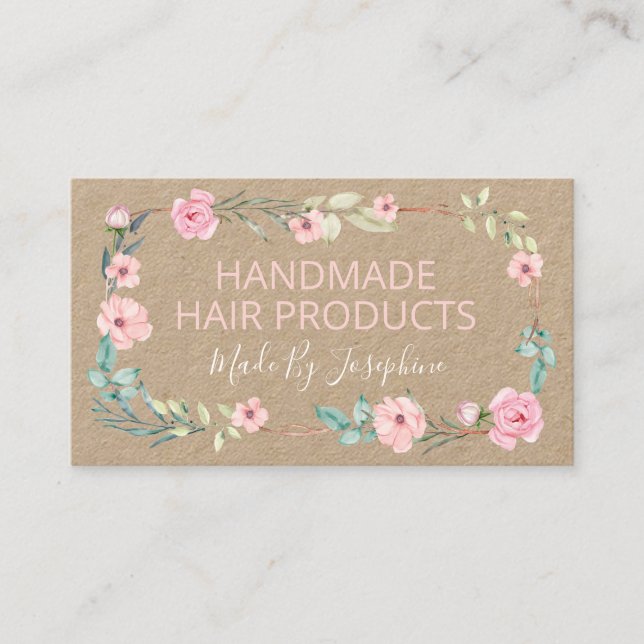Flowers On Kraft Natural Handmade Hair Product Business Card (Front)