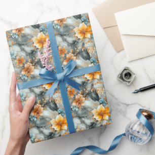 Flowers on Marble Wrapping Paper
