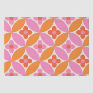 Flowers on Mid Century Pink Orange Circles Tissue Paper