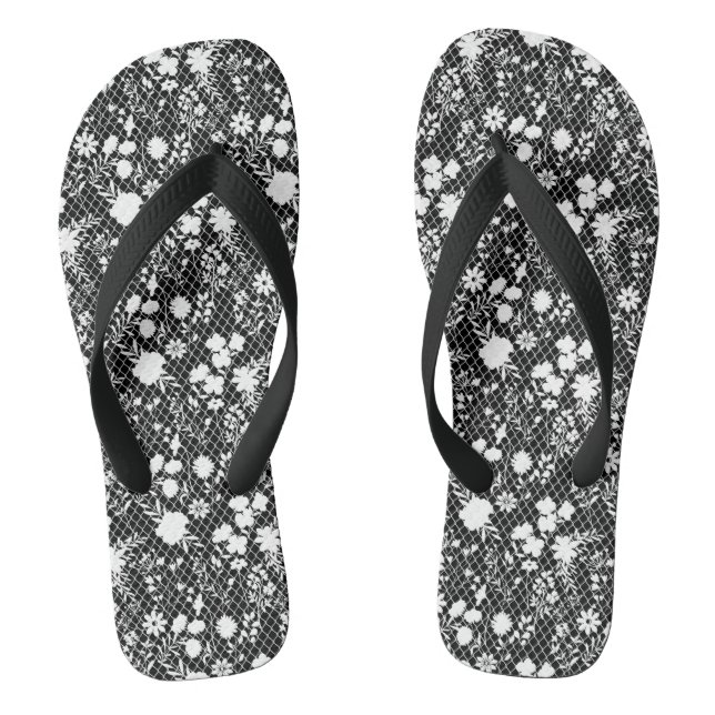Flowers on net 01.bx4 Black BG Thongs (Footbed)