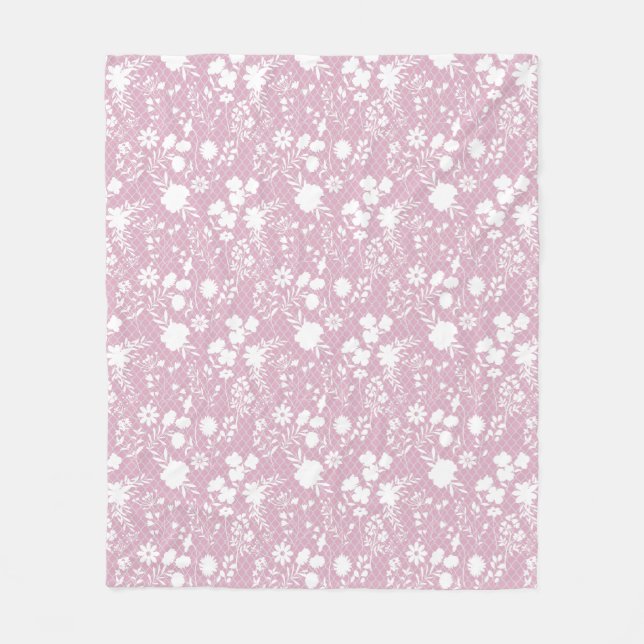 Flowers on net 01.bx4 Lpink BG Fleece Blanket (Front)