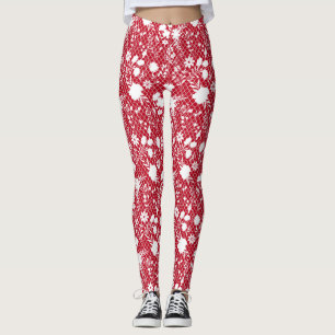 Flowers on net 01.bx4 Red BG Leggings