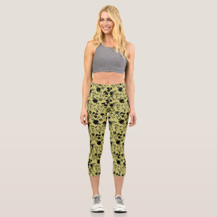Flowers on net 01.wx4 LYellow BG Capri Leggings