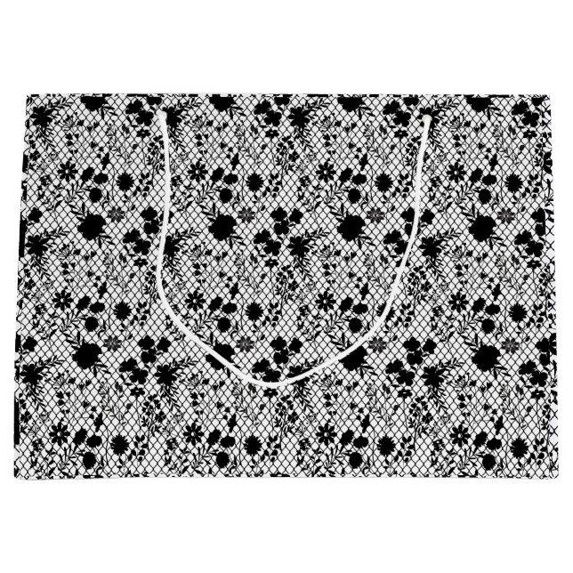 Flowers on net 01.wx4 White BG Large Gift Bag (Front)