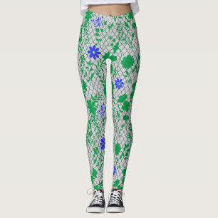 Flowers on net green.01.b FNG01A.LGrey BG Leggings