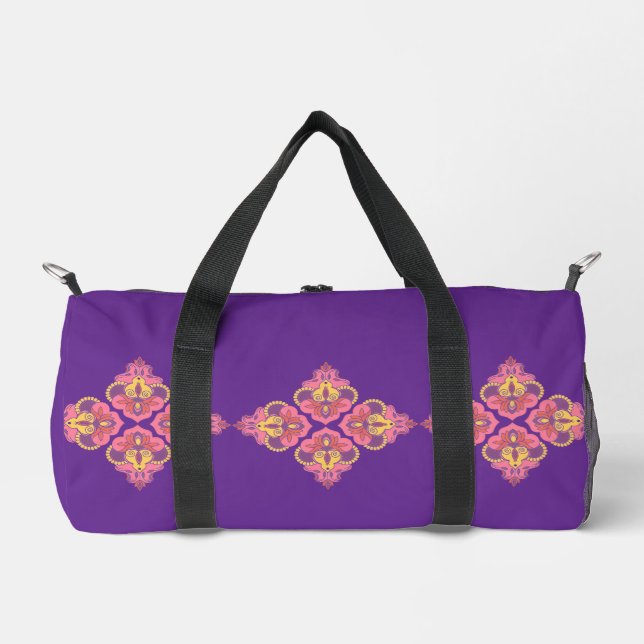 Flowers on Purple Small Duffle Bag (Front)