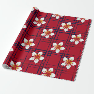 Flowers on Red plaid Wrapping Paper