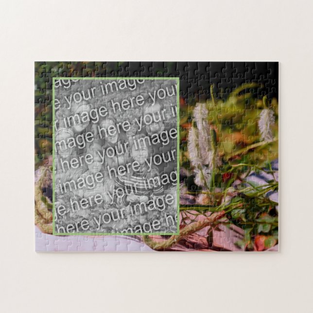 Flowers On Rock Oil Painting Add Your Photo Jigsaw Puzzle (Horizontal)