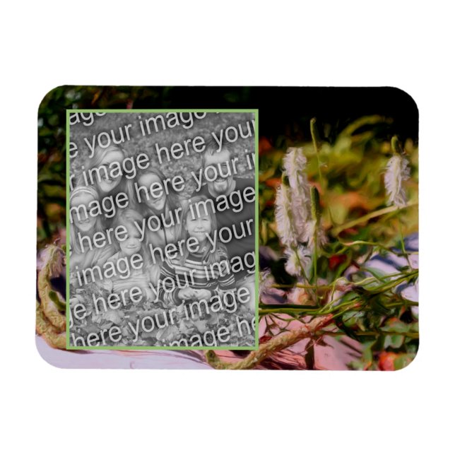 Flowers On Rock Oil Painting Add Your Photo Magnet (Horizontal)