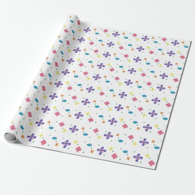 Flowers on Sharp White Gift Wrap (Unrolled)