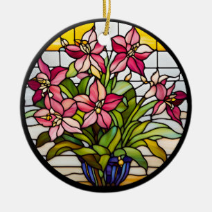 Flowers on Stained Glass Ceramic Ornament