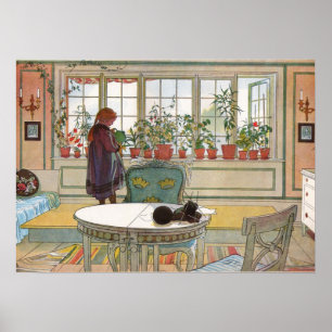 Flowers on the Window Sill by Larsson Poster