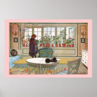 Flowers on the Window Sill Larsson Canvas Print