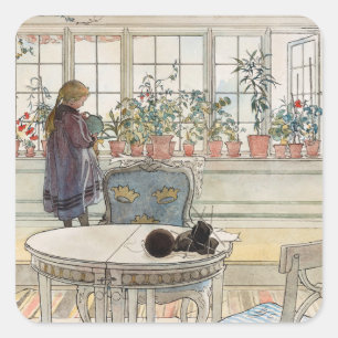 Flowers on the Windowsill, 1895 by Carl Larsson Square Sticker