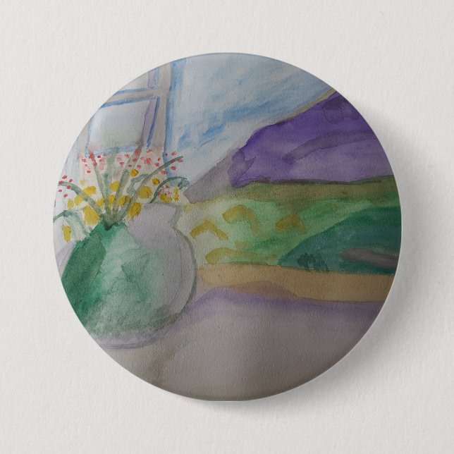 Flowers On The Windowsill 7.5 Cm Round Badge (Front)