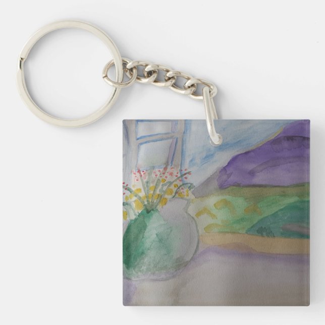 Flowers On The Windowsill Acrylic Key Ring (Front)