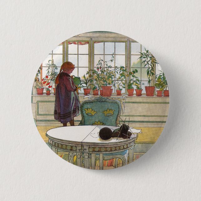 Flowers on the Windowsill by Carl Larsson 6 Cm Round Badge (Front)