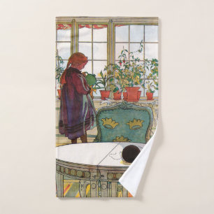 Flowers on the Windowsill by Carl Larsson Hand Towel