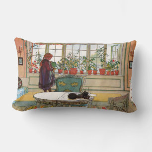 Flowers on the Windowsill by Carl Larsson Lumbar Cushion