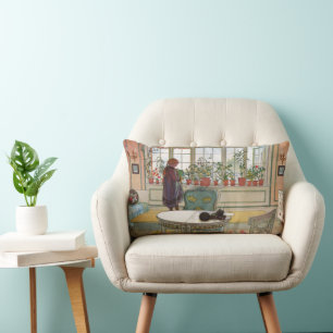 Flowers on the Windowsill by Carl Larsson Lumbar Cushion