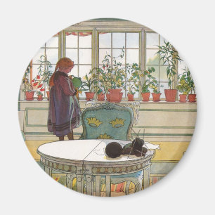 Flowers on the Windowsill by Carl Larsson Magnet