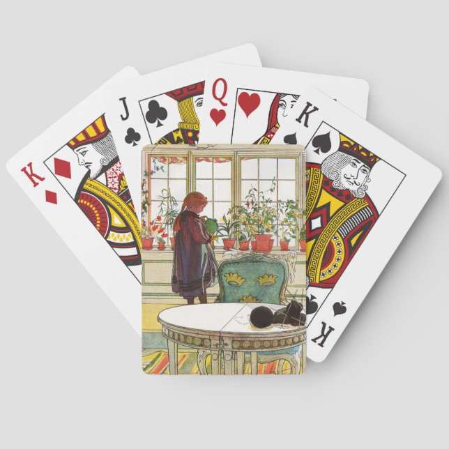 Flowers on the Windowsill by Carl Larsson Playing Cards (Back)