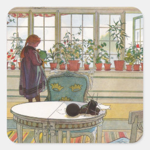 Flowers on the Windowsill by Carl Larsson Square Sticker