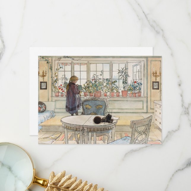 Flowers on the Windowsill by Carl Larsson Thank You Card (Front/Back In Situ)
