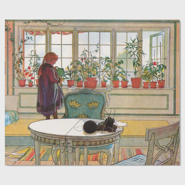 Flowers on the Windowsill by Carl Larsson  Wrapping Paper (Flat)