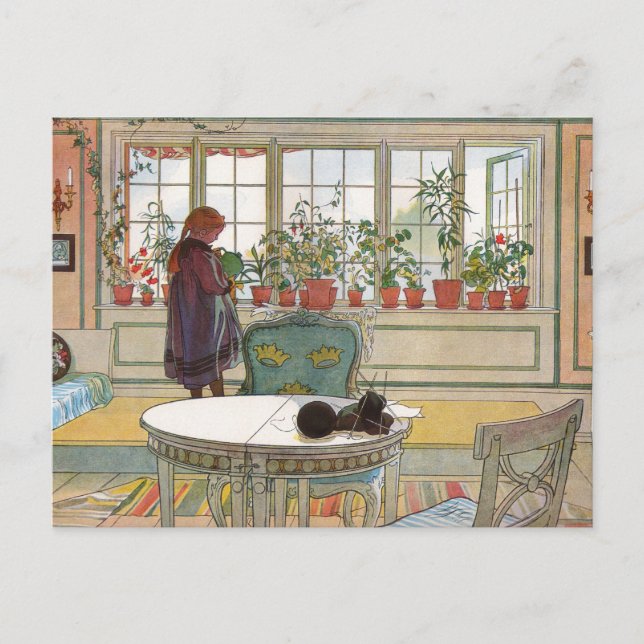 Flowers on the Windowsill From A Home Carl Larsson Postcard (Front)