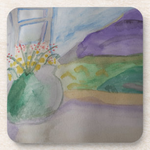 Flowers On The Windowsill Plastic Coaster