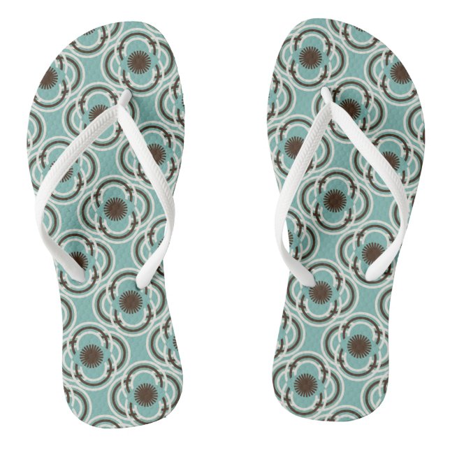 Flowers or eyes - turquoise and brown thongs (Footbed)