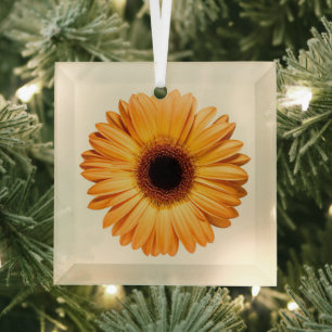 Flowers Orange Gerbera Glass Tree Decoration