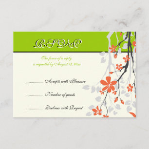 Flowers orange lime green wedding RSVP card