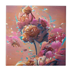 Flowers orange pink digital art  ceramic tile