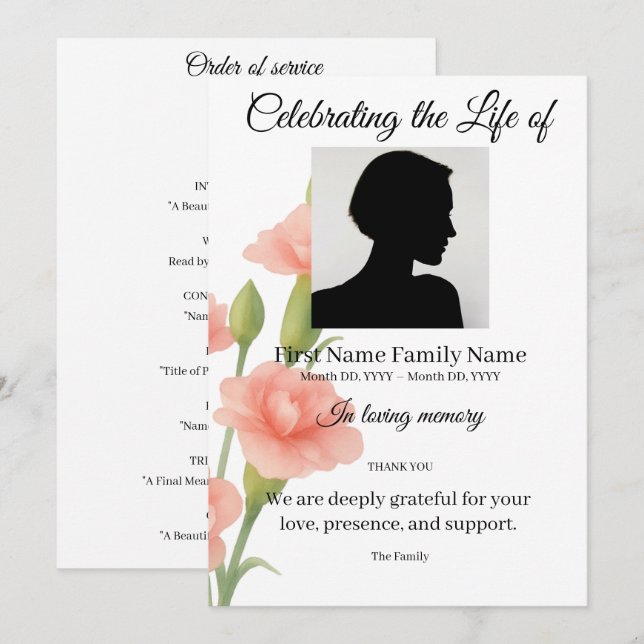 Flowers order of service invitation (Front/Back)