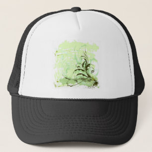 Flowers-Ornament-Grunge-Background-Vector GREEN WH Trucker Hat