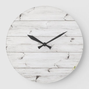 Flowers over wooden planks, background. large clock