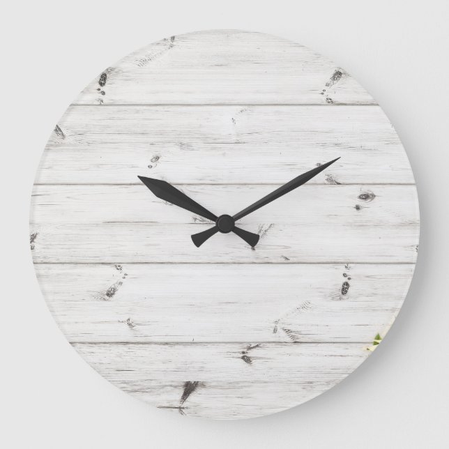 Flowers over wooden planks, background. large clock (Front)