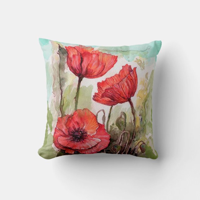 Flowers painting watercolor cushion (Front)