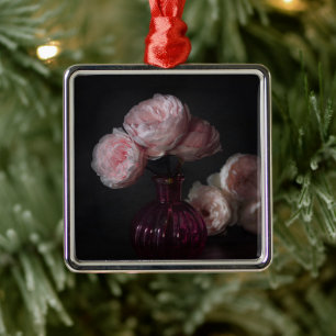 Flowers Pale Pink Peonies in Vase Metal Ornament