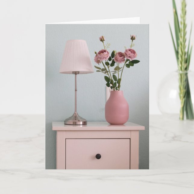 Flowers | Pale Pink Roses on Nightstand Card (Front)