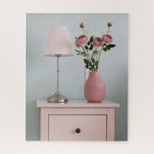 Flowers   Pale Pink Roses on Nightstand Jigsaw Puzzle